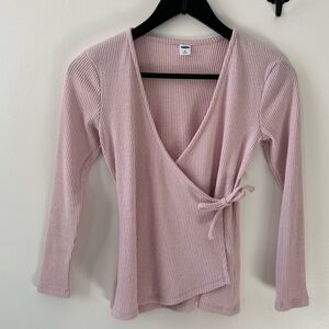 Old Navy Blush Pink Ribbed Wrap Top Sweater